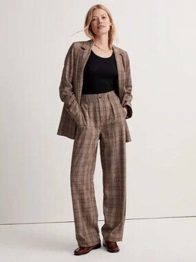 Madewell The Neale Straight-Leg Pant in Ghent Plaid Size 0 - Brown Tan